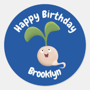 Cute happy seed sprout cartoon illustratie kli ronde sticker