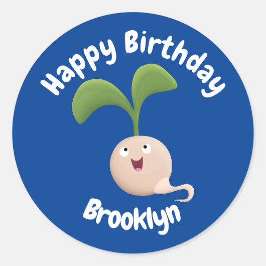 Cute happy seed sprout cartoon illustratie kli ronde sticker (Voorkant)