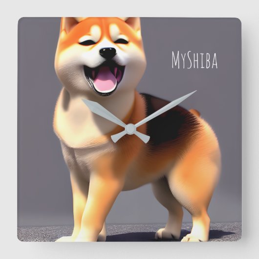 Cute Happy Shiba Inu Custom Portret Foto & Name Vierkante Klok (Voorkant)