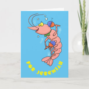Cute happy shrimp, prawn cartoon kaart