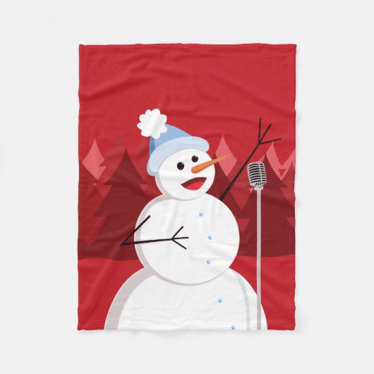 Cute Happy Singing Snowman met Kerstmis Red Fleece Deken (Voorkant)