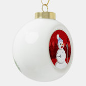 Cute Happy Singing Snowman met Kerstmis Red Keramische Bal Ornament (Links)