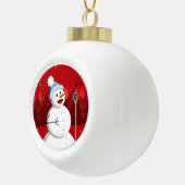 Cute Happy Singing Snowman met Kerstmis Red Keramische Bal Ornament (Rechts)