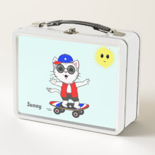 Cute Happy Skater Kitty Cat en Sun