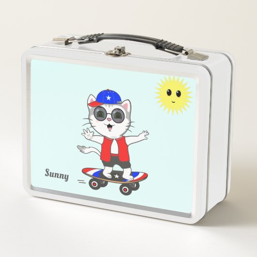 Cute Happy Skater Kitty Cat en Sun (Voorkant)