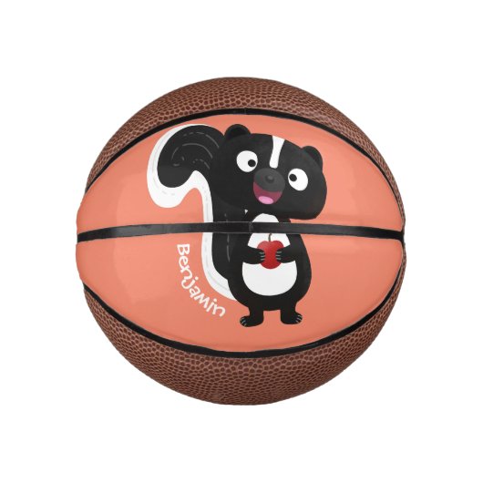 Cute happy skunk cartoon illustratie basketbal (Voorkant)