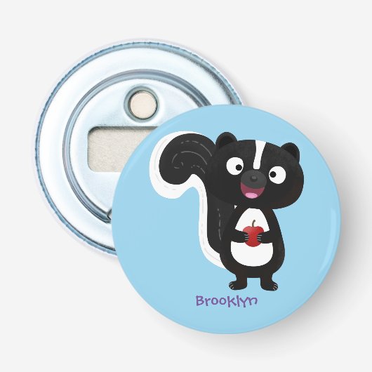 Cute happy skunk cartoon illustratie button flesopener (Voorkant)