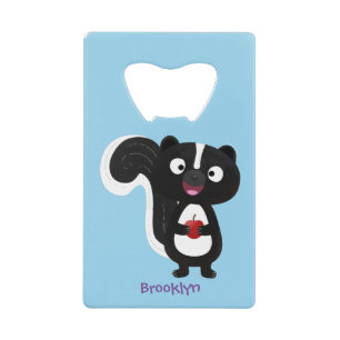Cute happy skunk cartoon illustratie creditkaart flessenopener