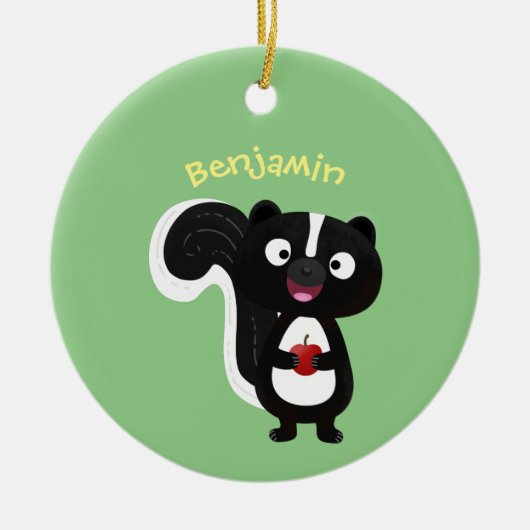 Cute happy skunk cartoon illustratie keramisch ornament (Voorkant)