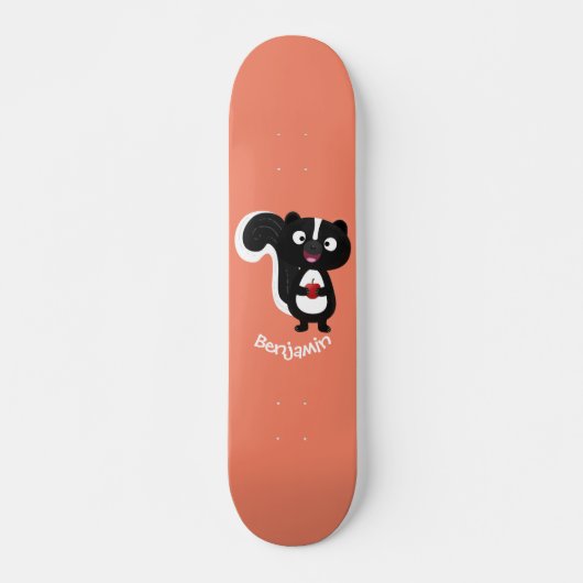 Cute happy skunk cartoon illustratie persoonlijk skateboard (Voorkant)