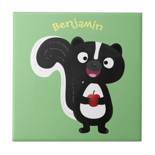 Cute happy skunk cartoon illustratie tegeltje (Voorkant)