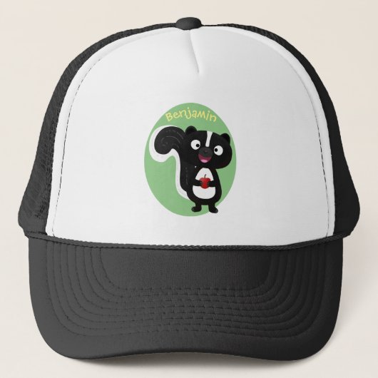 Cute happy skunk cartoon illustratie trucker pet (Voorkant)