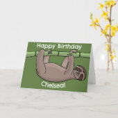 Cute happy sloth op bamboe cartoon verjaardag kaart (Gele Bloem)
