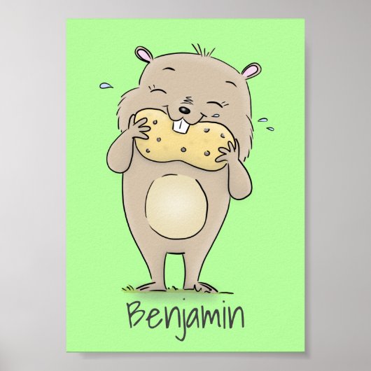 Cute happy smiling hamster with peanut cartoon poster (Voorkant)