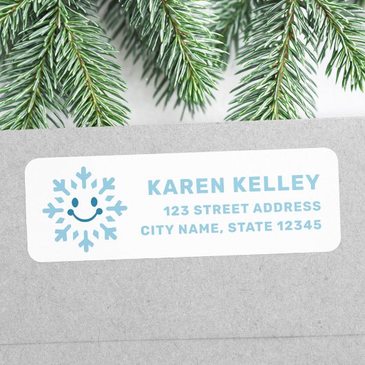 Cute happy snowflake blue white return address etiket