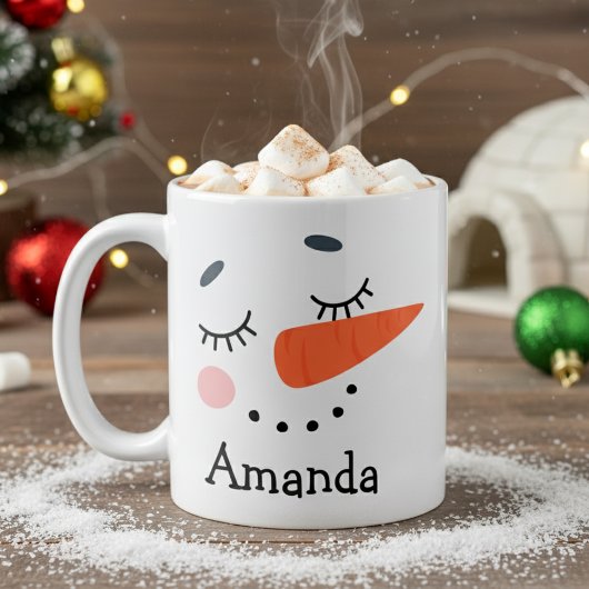 Cute Happy Snowman Face Personalized Holiday Koffiemok