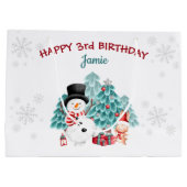 Cute Happy Snowman Kerstdag Groot Cadeauzakje (Achterkant)