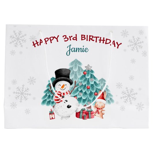 Cute Happy Snowman Kerstdag Groot Cadeauzakje (Achterkant)