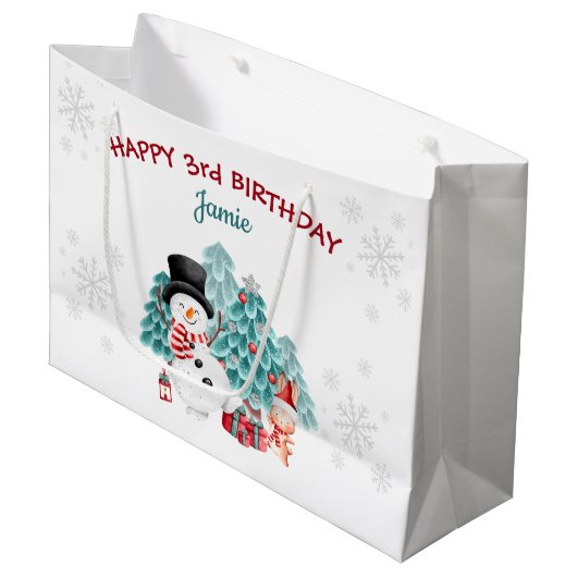 Cute Happy Snowman Kerstdag Groot Cadeauzakje (Voorkant Gekanteld)