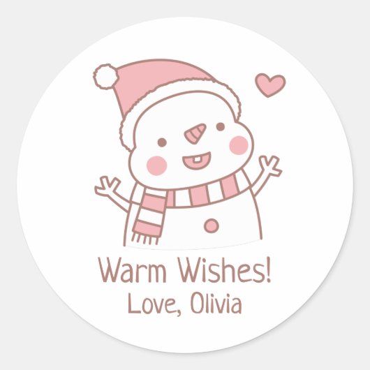 Cute Happy Snowman, kerstdoodle Ronde Sticker (Voorkant)
