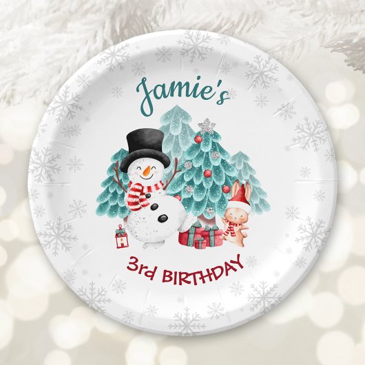 Cute Happy Snowman kerstfeest Papieren Bordje