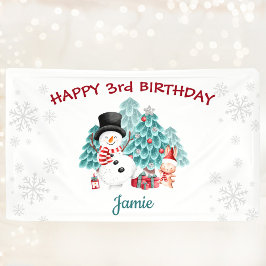 Cute Happy Snowman kerstfeest Spandoek
