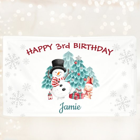 Cute Happy Snowman kerstfeest Spandoek