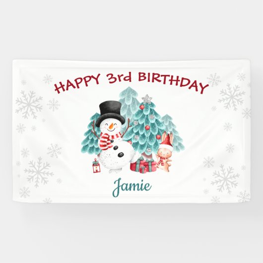 Cute Happy Snowman kerstfeest Spandoek (Horizontaal)
