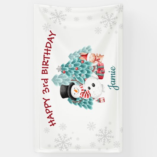 Cute Happy Snowman kerstfeest Spandoek (Verticaal)