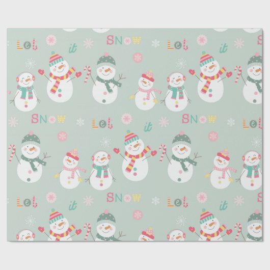 Cute Happy Snowman laat het Kinder Kerstmis sneeuw Cadeaupapier (Vlak)