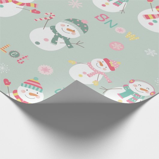 Cute Happy Snowman laat het Kinder Kerstmis sneeuw Cadeaupapier (Hoek)
