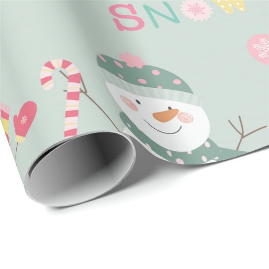 Cute Happy Snowman laat het Kinder Kerstmis sneeuw Cadeaupapier (Rol Hoek)