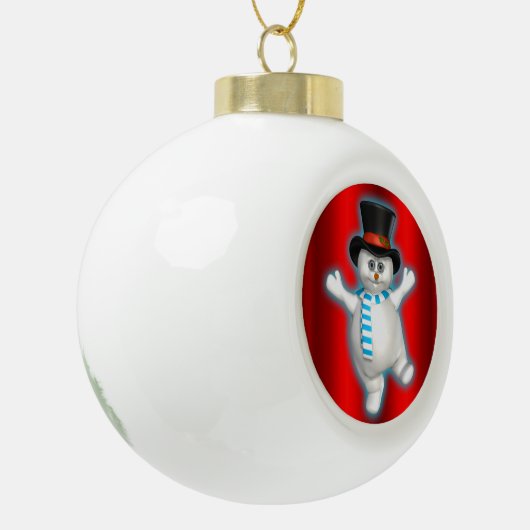 Cute Happy Snowman met Rode Kerstmis Keramische Bal Ornament (Links)
