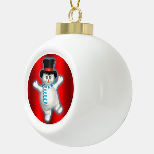 Cute Happy Snowman met Rode Kerstmis Keramische Bal Ornament (Rechts)