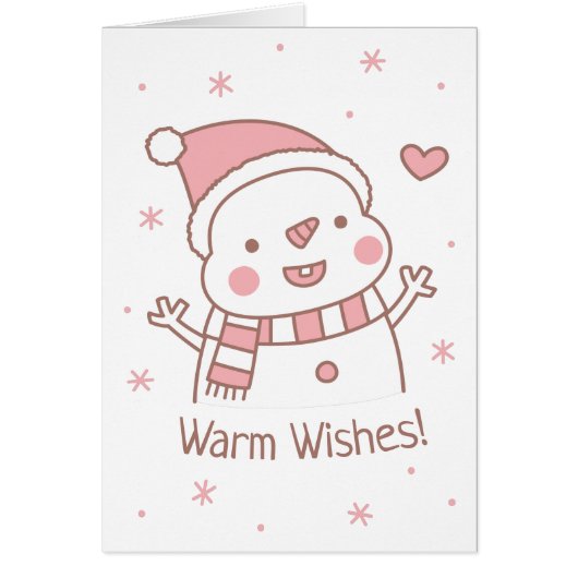 Cute Happy Snowman met Scarf, Warm Wishes (Voorkant)