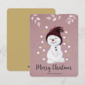 Cute Happy Snowman Pink kerstavond Feestdagenkaart (Voorkant / Achterkant)