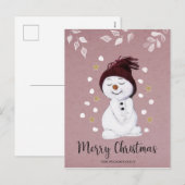 Cute Happy Snowman Pink kerstavond Feestdagenkaart (Voorkant / Achterkant)