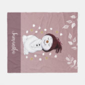 Cute Happy Snowman Pink kerstavond Fleece Deken (Voorkant (Horizontaal))