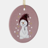 Cute Happy Snowman Pink kerstavond Keramisch Ornament (Rechts)