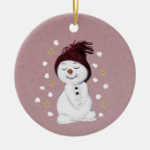 Cute Happy Snowman Pink kerstavond Keramisch Ornament (Voorkant)