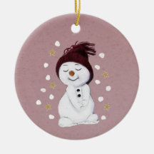 Cute Happy Snowman Pink kerstavond