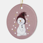 Cute Happy Snowman Pink kerstavond Keramisch Ornament (Links)