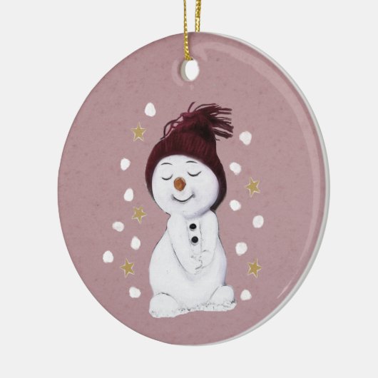 Cute Happy Snowman Pink kerstavond Keramisch Ornament (Links)