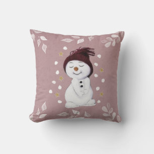Cute Happy Snowman Pink kerstavond Kussen