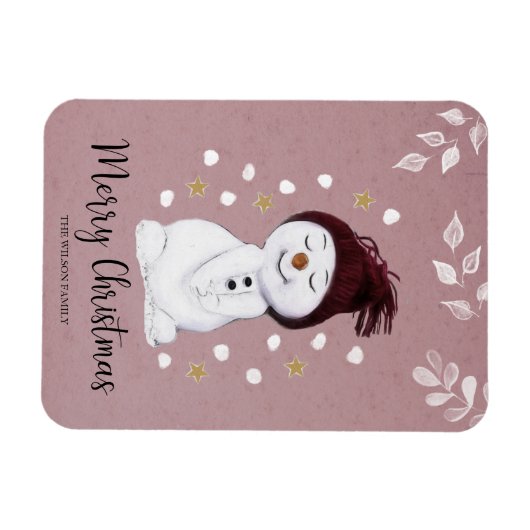 Cute Happy Snowman Pink kerstavond Magneet (Horizontaal)