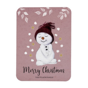Cute Happy Snowman Pink kerstavond Magneet