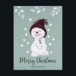 Cute Happy Snowman Winter Blue Kerstmis Feestdagenkaart<br><div class="desc">Dit leuke kerstvakantie-briefkaart is uitgerust met een verlegen sneeuwpop die van de sneeuw houdt. De tekst "Vrolijk Kerstmis" wordt geplaatst in een trendy en playfull manuscriptdoopvont.</div>