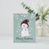 Cute Happy Snowman Winter Blue Kerstmis Feestdagenkaart (Staand voorkant)