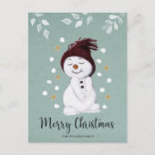 Cute Happy Snowman Winter Blue Kerstmis Feestdagenkaart (Voorkant)