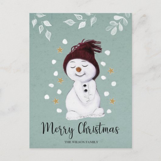 Cute Happy Snowman Winter Blue Kerstmis Feestdagenkaart (Voorkant)